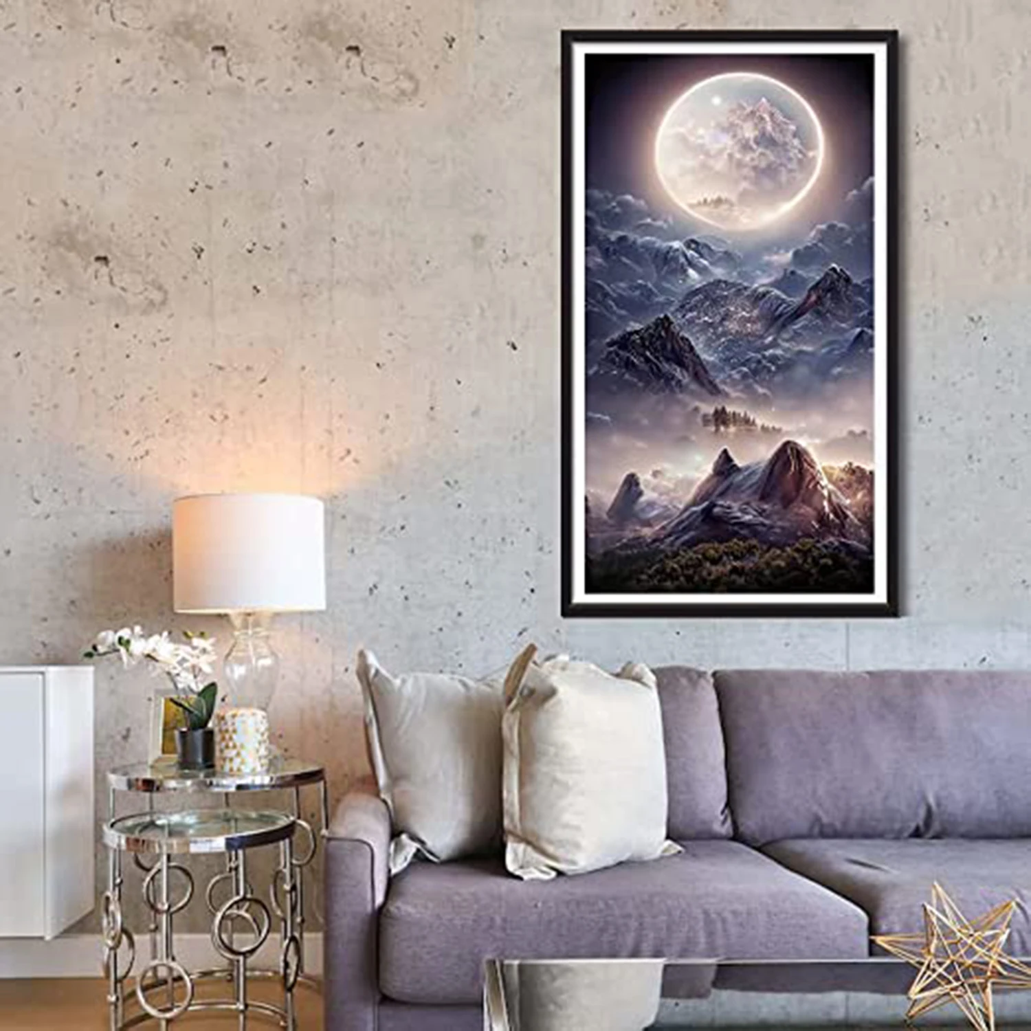 LZAIQIZG 5D Diamond Painting Moon Mountain Square/Round Diamond Cross Stitch Kit Embroidery Picture  Home Decoration