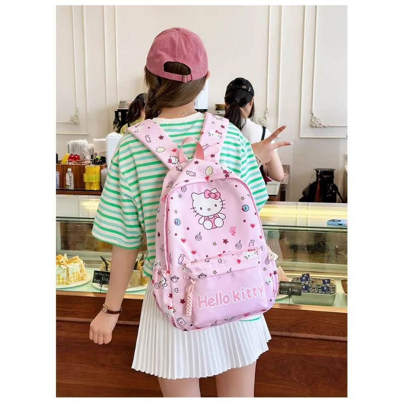 Sanrio mochila escolar de Hello Kitty para estudiantes, gran capacidad, almohadilla de hombro, Linda mochila impermeable de dibujos animados