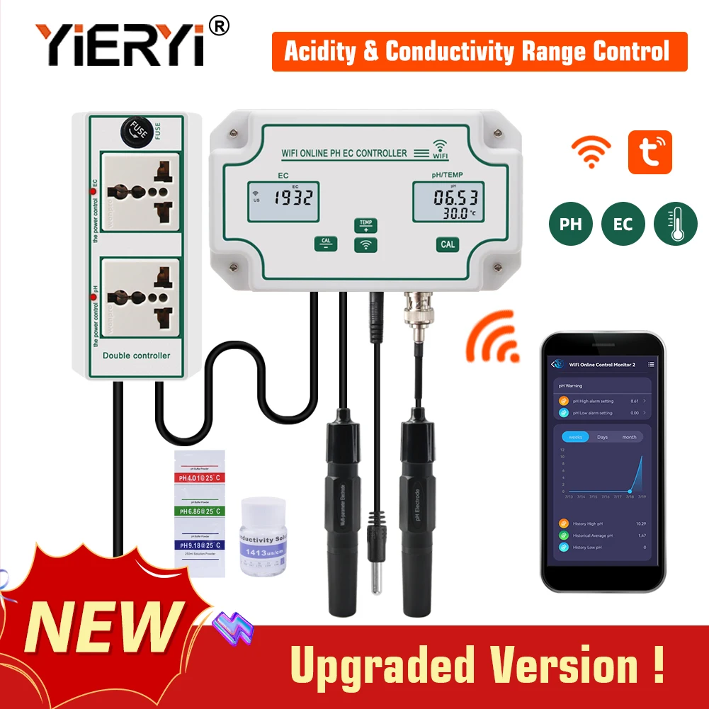 Imagem -02 - Yieryi Inteligente Água Qualidade Tester Água Qualidade Medidor On-line ph ce Temp Inteligente Acidez e Condutividade Faixa Controle Interruptor Hidroponia Aquário