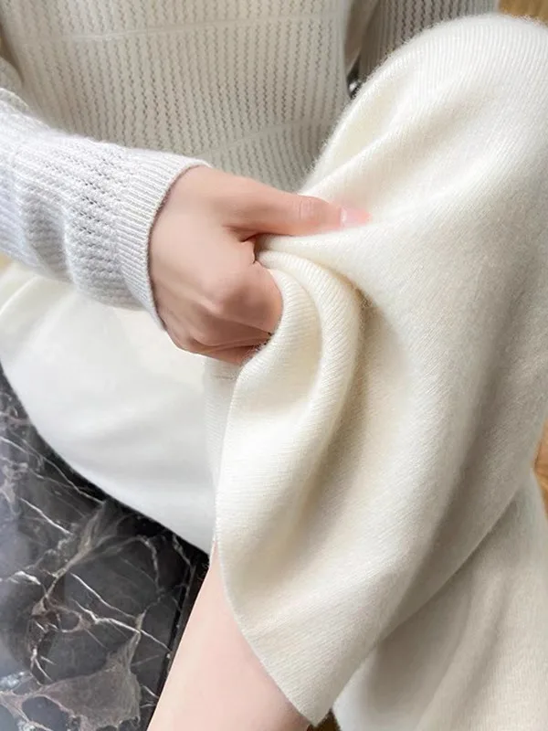 White Thiened 00% Australian Wool Wide Leg Pants Women's Autumn Winter High Waist Casual Knitted Drapey Straight Leg Trousers