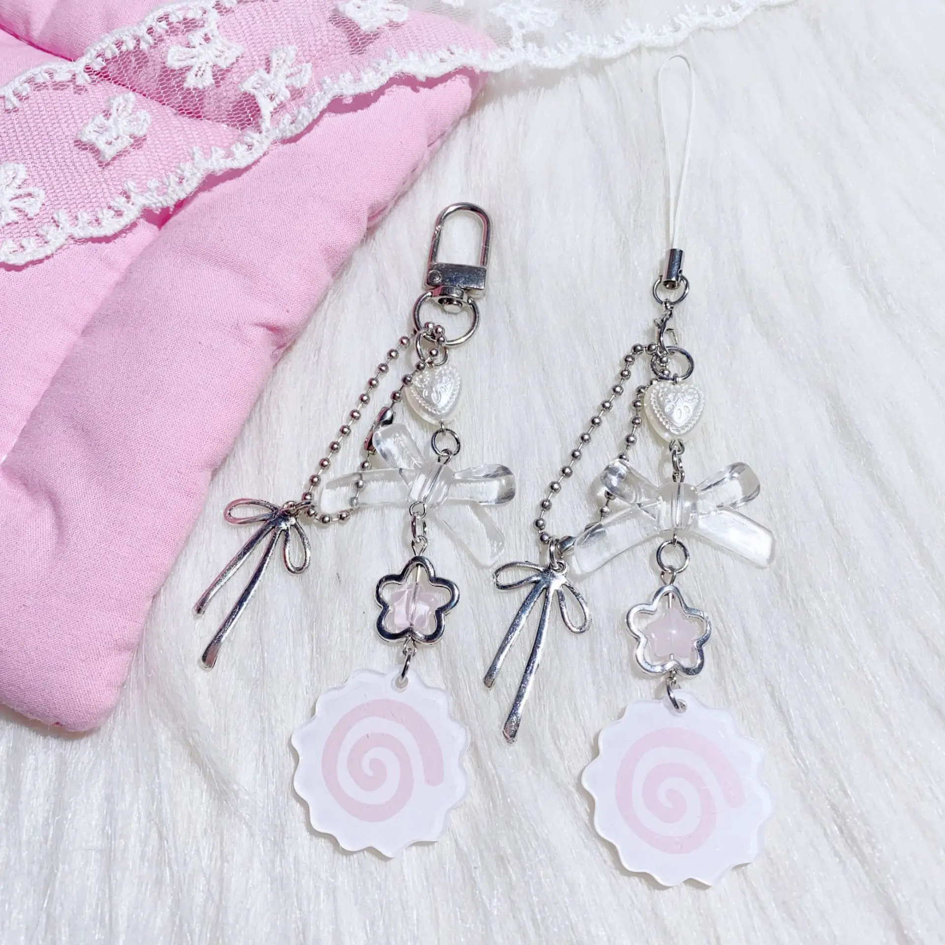

Kawaii Pink Fish Cake Pendant Japanese Anime Charm for Phone Keychain Cute Swirl Pattern Trinket AirPods Case Accessory