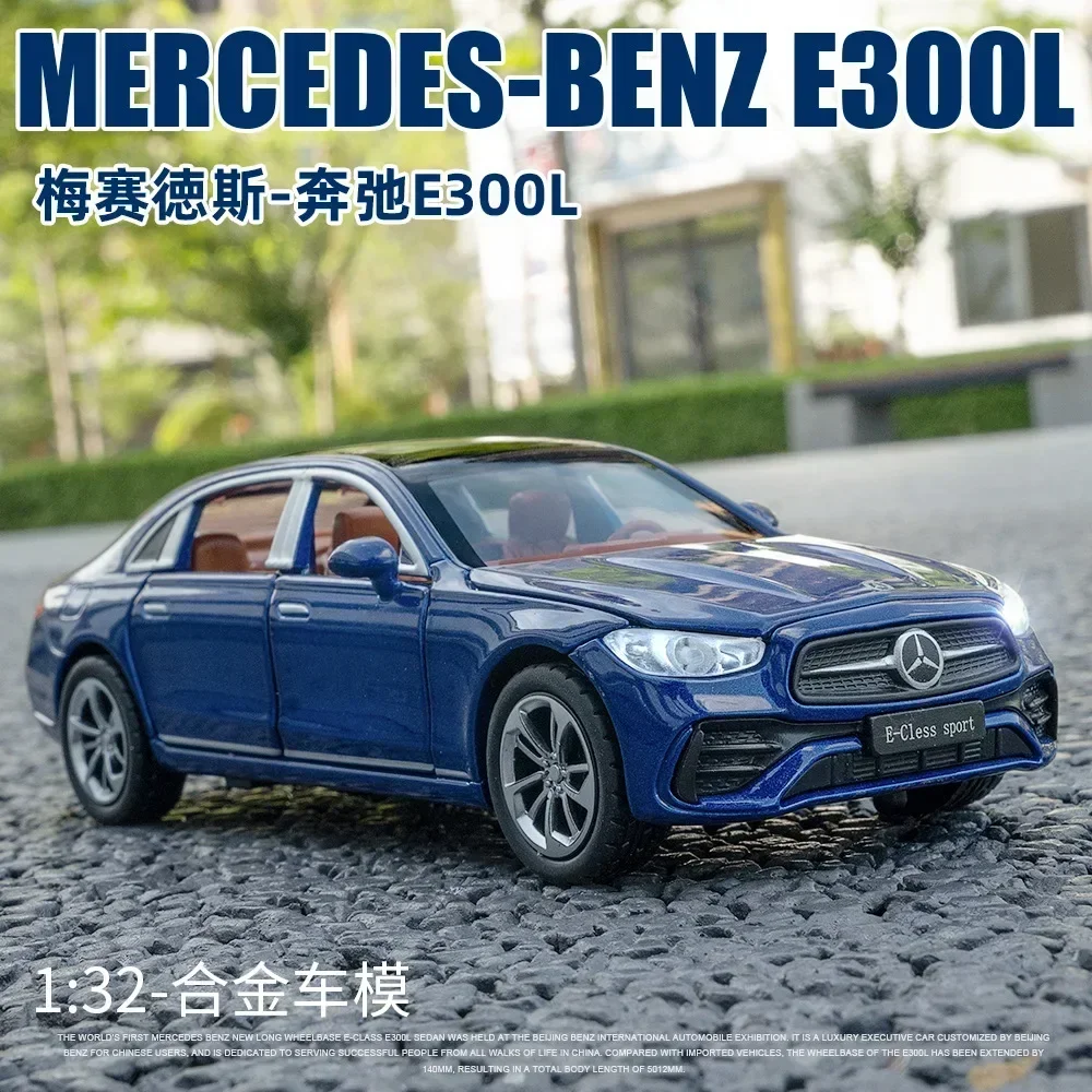 1:32 mercedes-benz E300L Diecast Model mobil, mainan mobil simulasi tinggi suara tarik mundur koleksi hadiah anak-anak