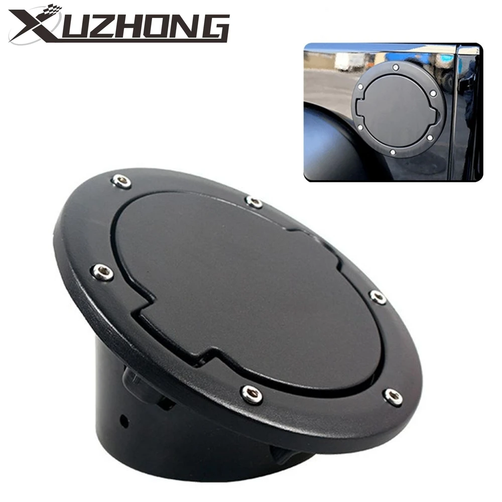 Black Fuel Tank Cap Cover Auto Car Aluminum Alloy ABS Fuel Door Gas Lid Tank Cap Cover Black for Jeep Wrangler JK JKU 2007-2018