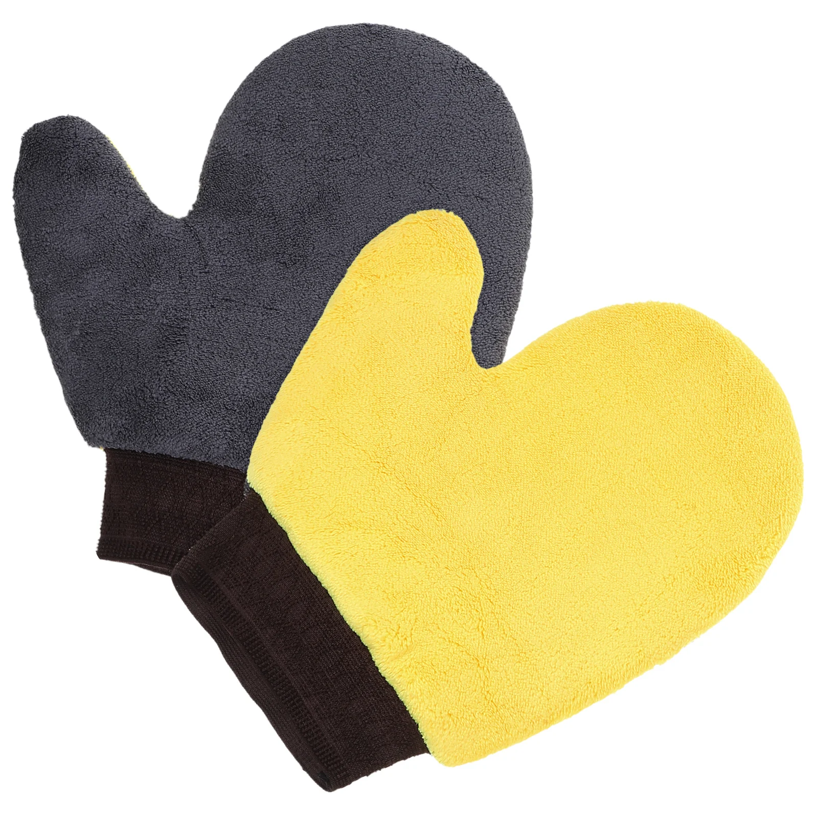 

2pcs Car Wash Gloves Coral Fleece Waterproof Mitts Gray Yellow Scratch Free Dusting Mitt Exterior Care Products
