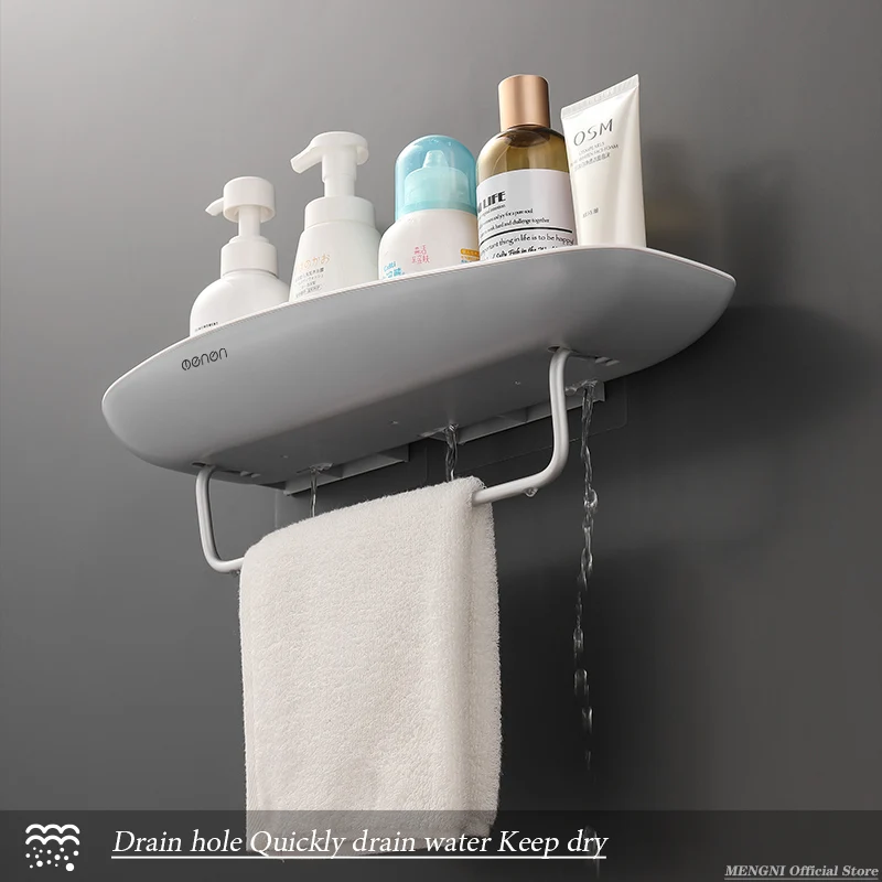 MENGNI Wall Mounted Bathroom Shelf, Storage Rack Holder, Shampoo Spices Shower Organizer, Bathroom Accessories with Towel Bar