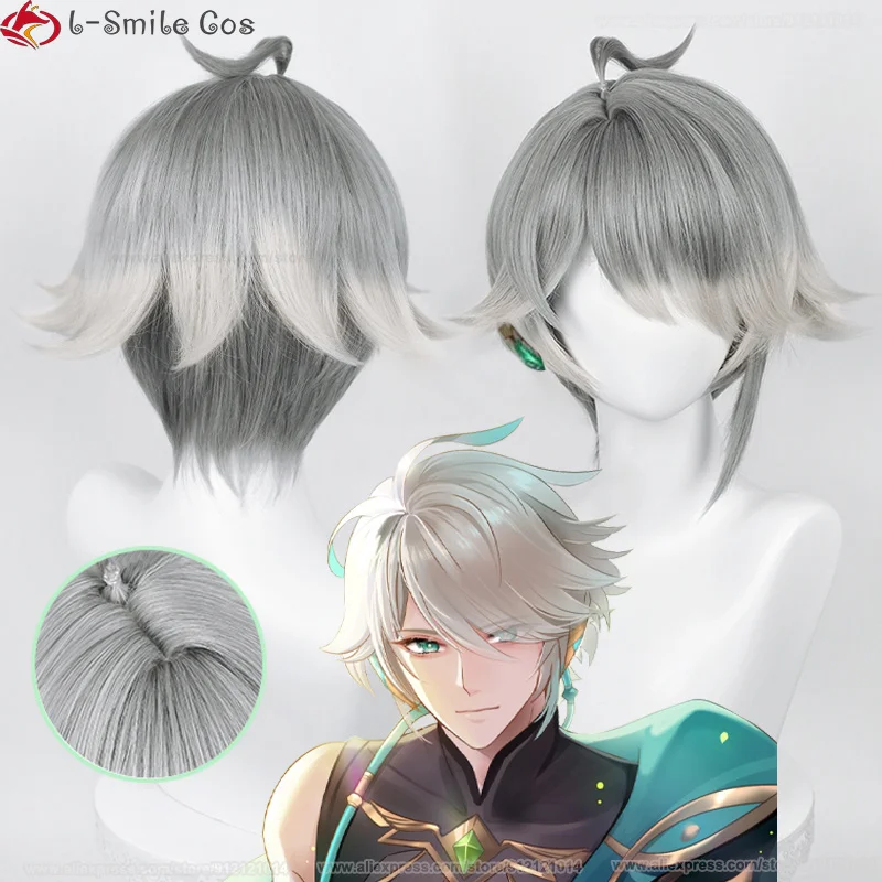 

Alhaitham Genshin Wigs Game Sumeru Al Haitham Cosplay Wig 30cm Grey Gradient Heat Resistant Hair Wigs + Wig Cap