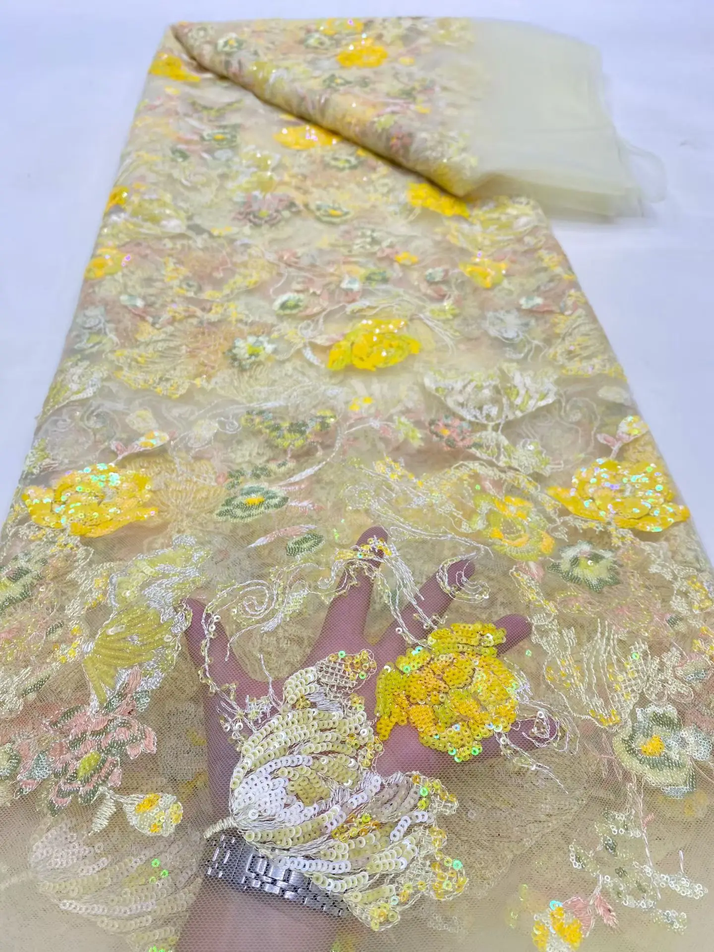 

Nigerian Sequins Tulle Lace Fabric High-Quality Embroidery African Net Cloth for Prom Dresses Beads 5 Yards 2025 DP0472