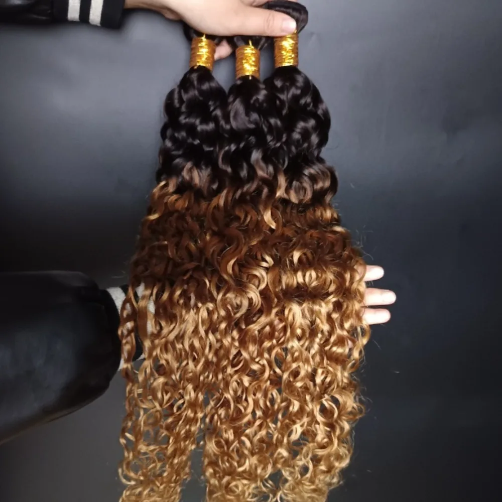 T11B27 موجة المياه حزم الشعر البشري 100 جرام/قطعة لحمة مزدوجة وصلات شعر 12A الصف كامل نهاية البرازيلي عذراء الشعر #4