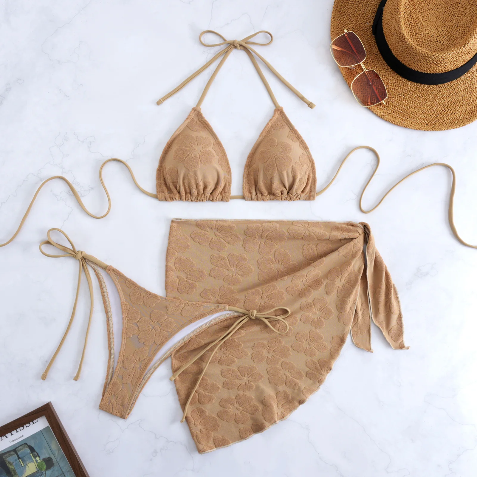 ชุดบิกินี่เซ็กซี่สำหรับผู้หญิง ชุดบราแบบผูกคอ ชุดกระโปรง 3 ชิ้น ชุดว่ายน้ำแบบคลุม ชุดว่ายน้ำแบบจีสตริง ชุดว่ายน้ำทรงสามเหลี่ยม บิกินี่ชายหาด ชุดว่ายน้ำสำหรับผู้หญิง