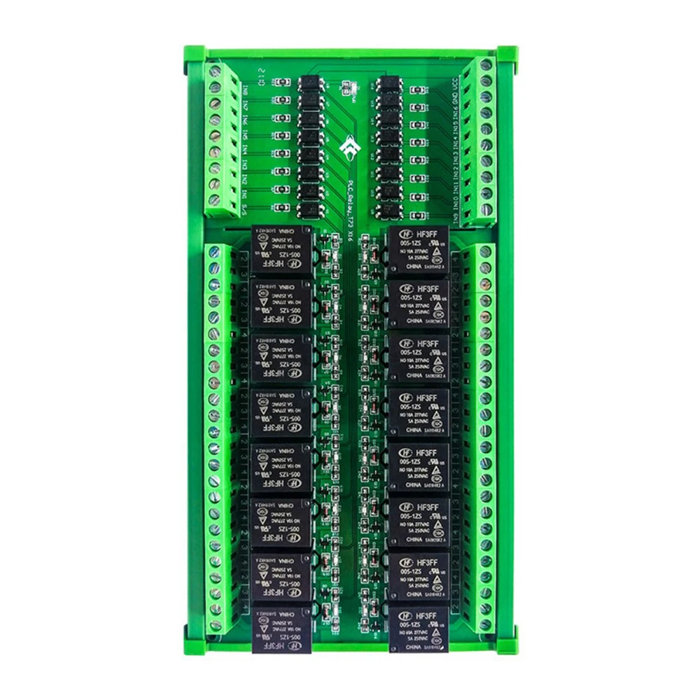 16 Channel Optocoupler Isolation Relay Module High Low Level 5V 12V 24V PLC Amplifier Board 10A Contact Load DIN Rail Mount