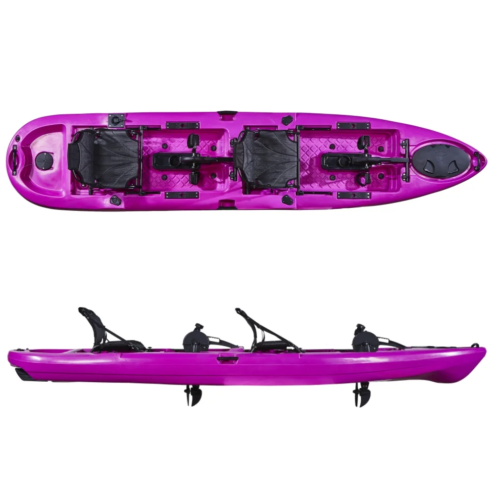 Pedal Kayak panggang HDPE ganda 14 kaki, Pedal Kayak memancing Tandem dengan sistem Pedal atau Motor 2 orang 2 tempat duduk