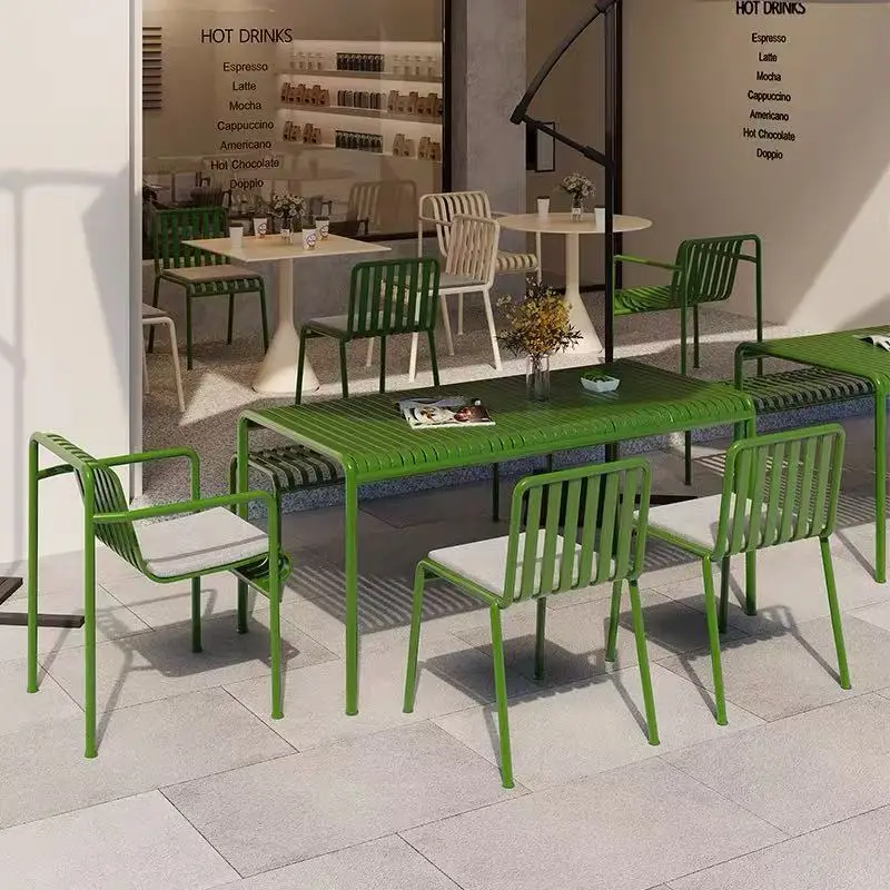 Outdoor dining table, one table and four chairs combined with long tables and chairs