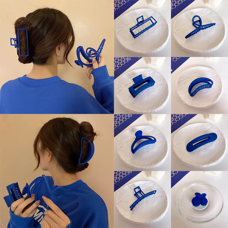 LATS-Pinza de pelo acrílica geométrica hueca azul para mujer, pinzas para el cabello Vintage, diadema, horquilla, accesorios para el cabello de