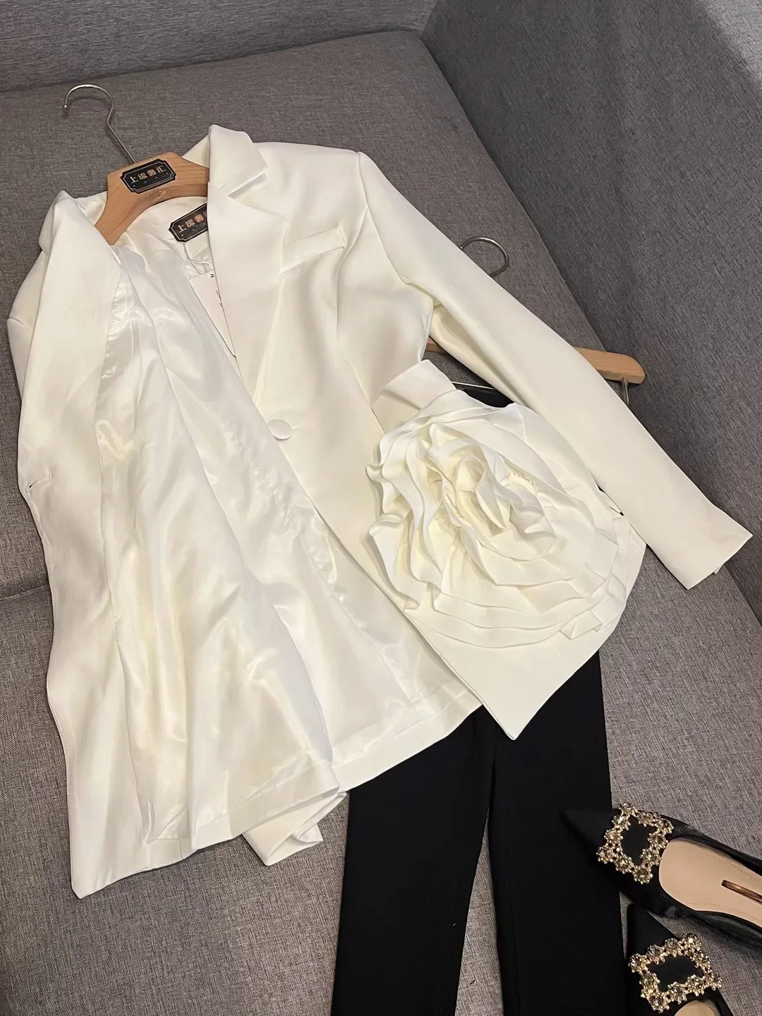 

Облегающий женский костюм на одной пуговице с цветочной вышивкой, зима 202, новый женский костюм Jaet European Sle Long Sve, офисная одежда