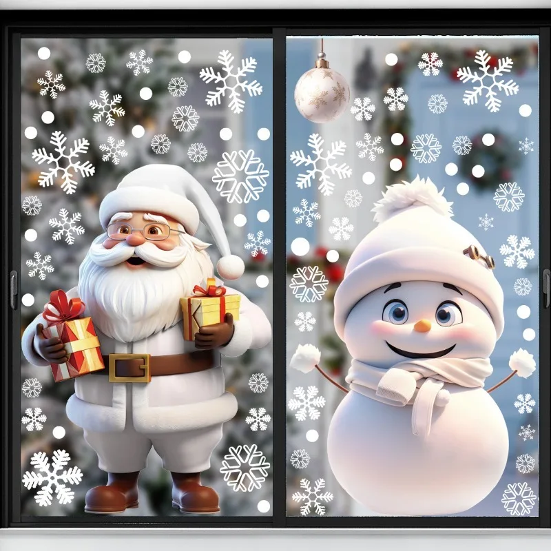 1/4szt Świąteczna naklejka na okno Wielokrotnego użytku Płatek śniegu Bałwan Naklejki statyczne Szklana ściana Naklejka na drzwi Nowy Rok Xmas Home Decor