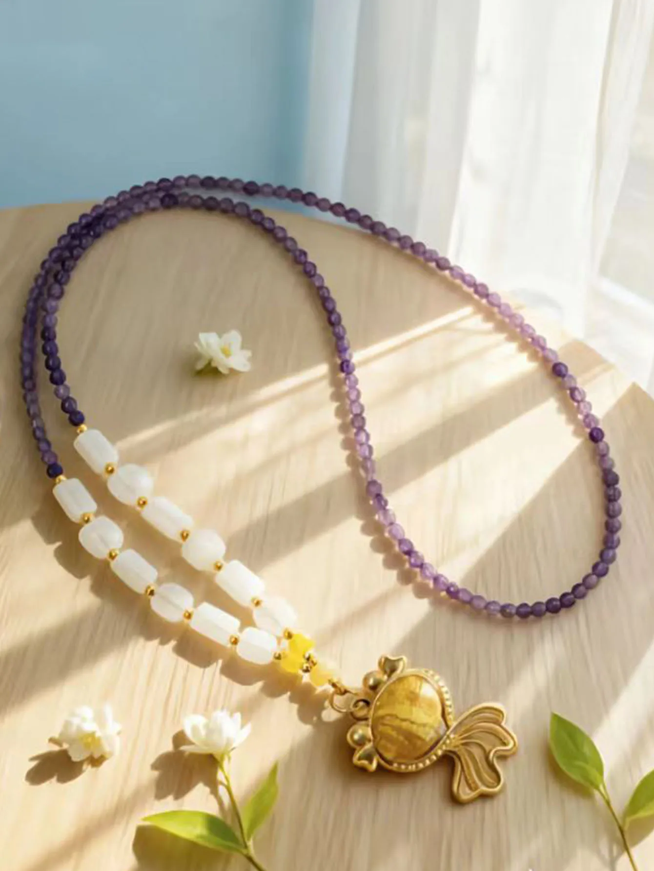 

2026 new handmade semi-gemstone combination beautiful women's pendant necklace sweater chain, women's jewelry suitable for all o