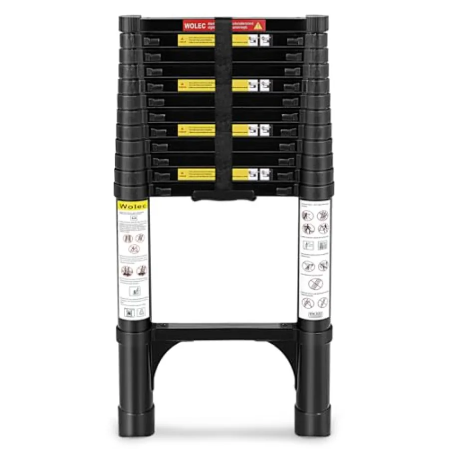 

Телескопическая лестница 12,5 футов, алюминиевая, легкая, портативная, с колесами-стабилизаторами, усиленная, максимальная нагрузка 330 фунтов