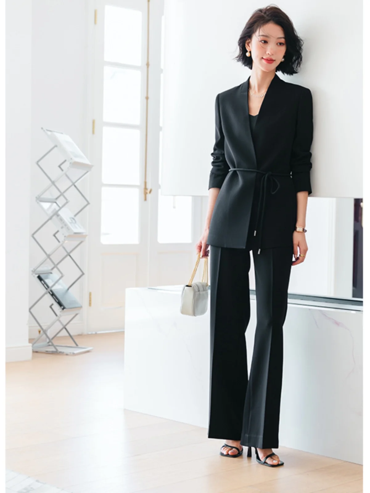 Diisia 2025 Frühling Herbst Neuer Eleganter Professioneller Business-Anzug Hochwertiger Schwarzer Acetat-Anzug Damen Zweiteiler