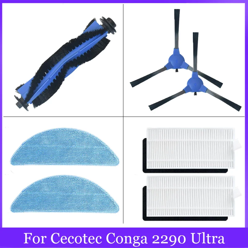 For Cecotec Conga 2290 Ultra Robot Vacuum Cleaner Main / Side Brush Hepa Filter Mop Cloth Rags Parts Replacement Accessories