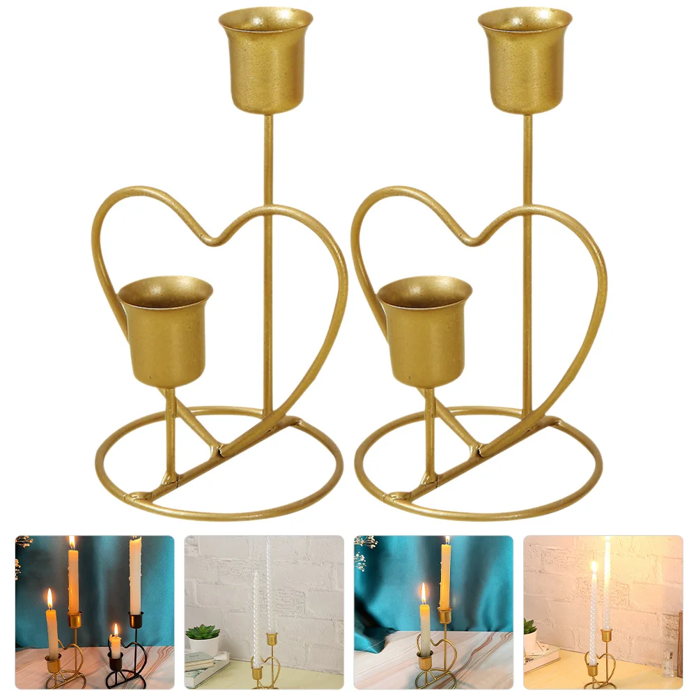 

2Pcs Heart Holder Nordic Style Iron Candlestick Decorative Tabletop Home Wedding Party Dinner Centerpiece