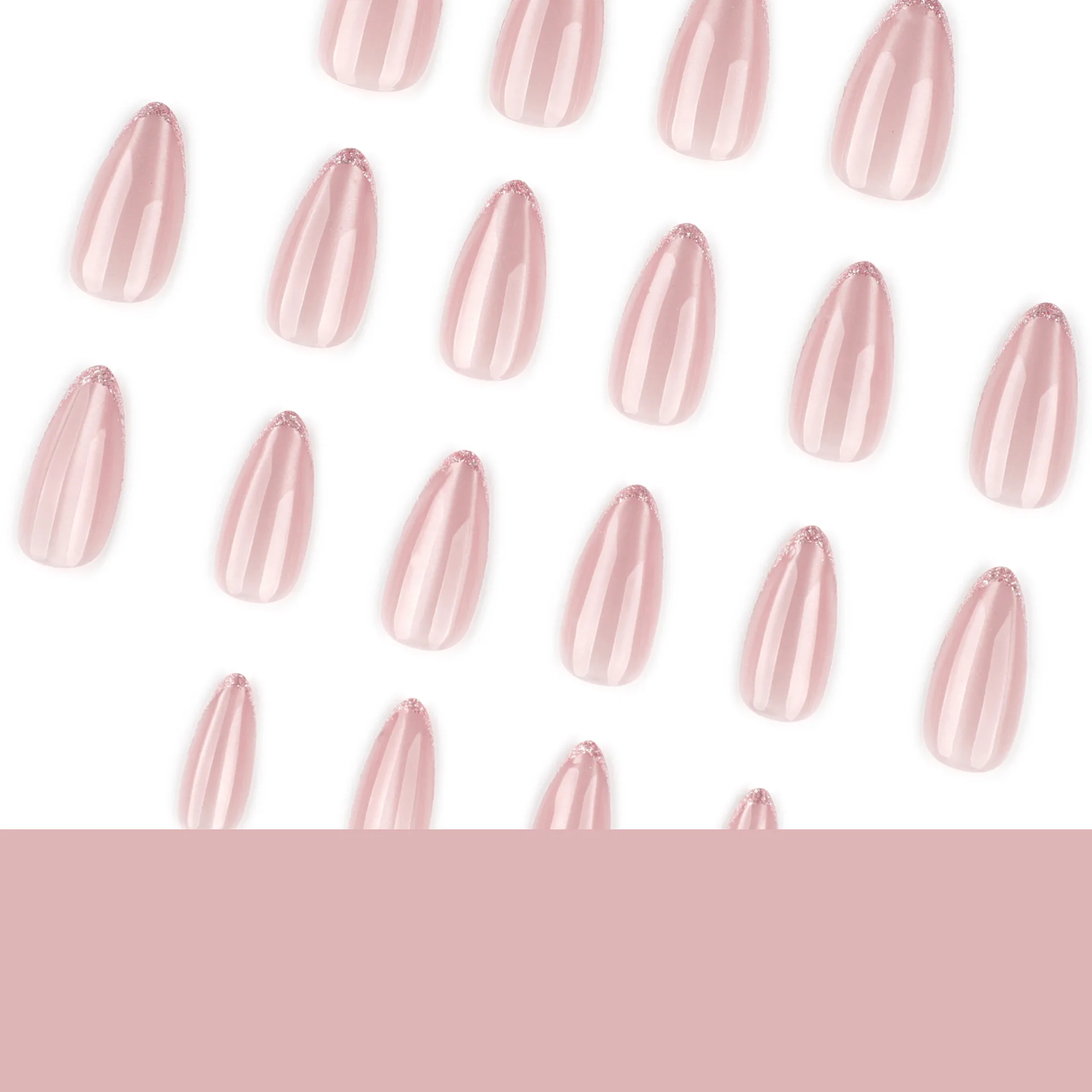 24 stks Franse Glitter Nep Nagels Naakt Cat Eye Flash Druk op Nagel Korte Amandel Volledige Dekking Nagel Tips voor Vrouwen & Meisje Valse Nagel