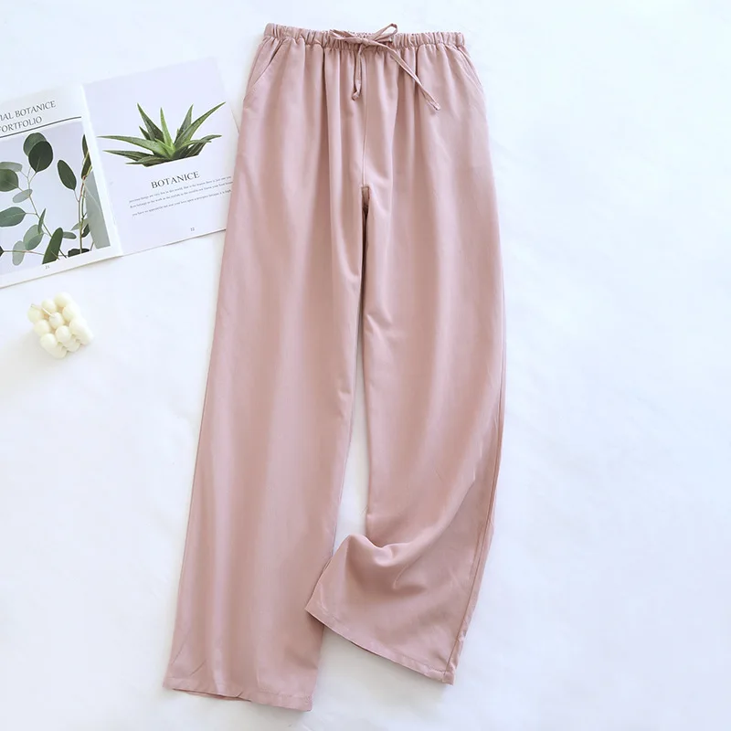 Spring/Summer Cotton Silk Home Sleepwear Men Twill Solid Color Pants Thin Couple Sleep Bottoms Viscose Pijama Pants Lounge Wear