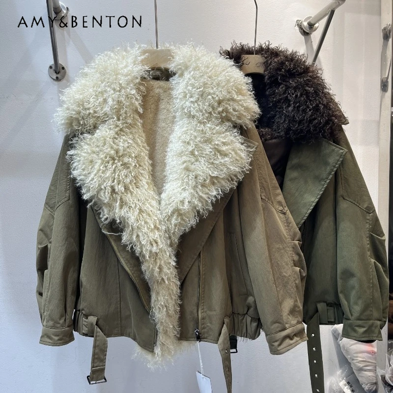 معطف سترة لخريف وشتاء 2025 موضة شعبية بقصة ضيقة من الفرو الصناعي Jaquetas تصميم فريد من نوعه من صوف الضأن سترة أنيقة من فروي ملابس خارجية #3