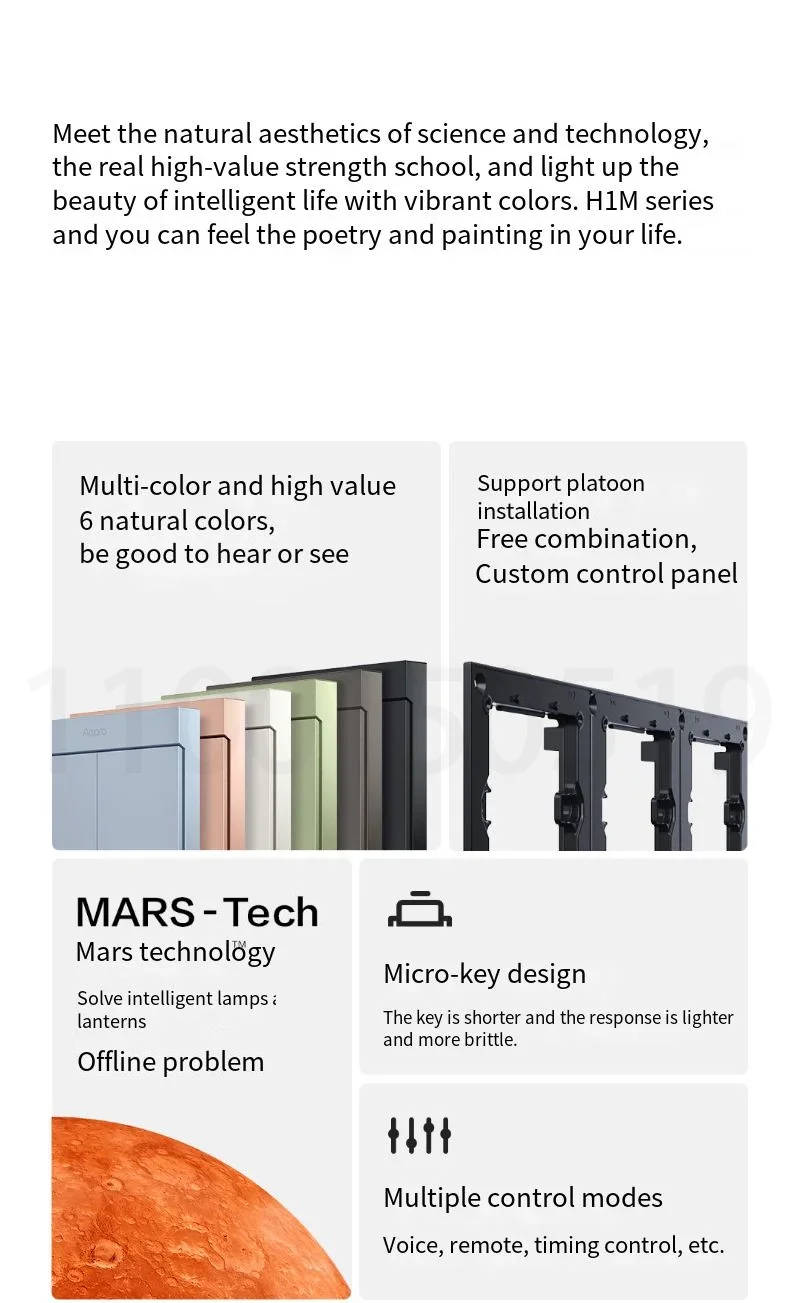 Interruttore Aqara H1M con interruttore a parete neutro Interruttore a chiave wireless a 6 colori Zigbee 3.0 Modalità di controllo intelligente per