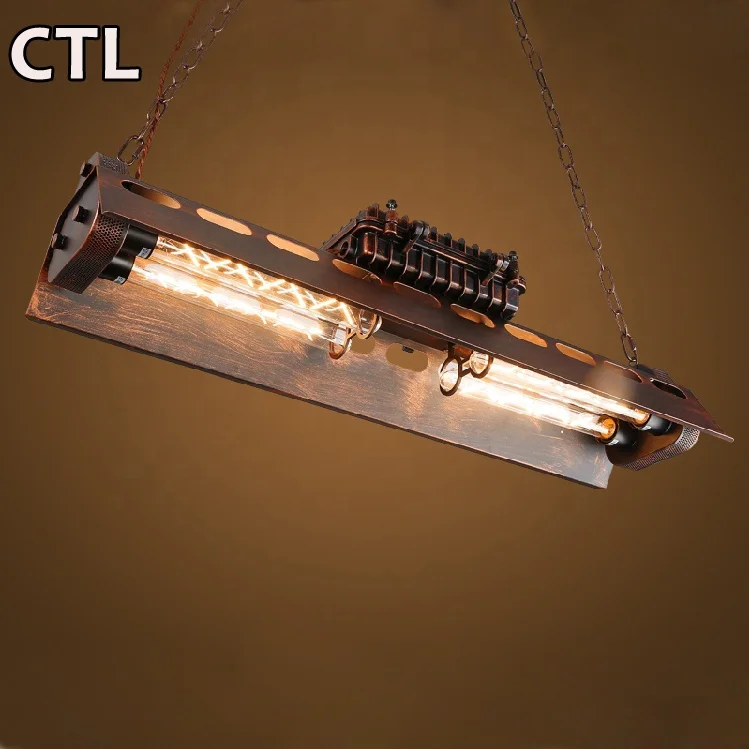Loft Retro Rustic Iron Pendant Light Rectangle Vintage Lamp Metal Industrial Chandelier for Kitchen Bars
