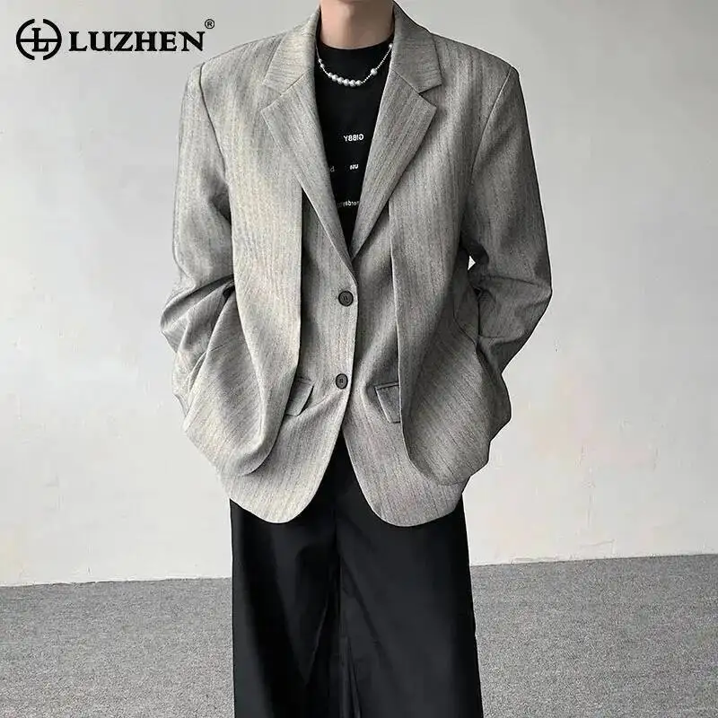 LUZHEN Layer Original Fake Design Two Piece Blazer Double Coat Men's 2025 Spring Elegant Temperament Stripe Casual Jacket JY7367
