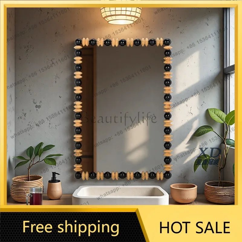PG French retro bathroom mirror wall hanging American porch decorative art household square bathroom mirror