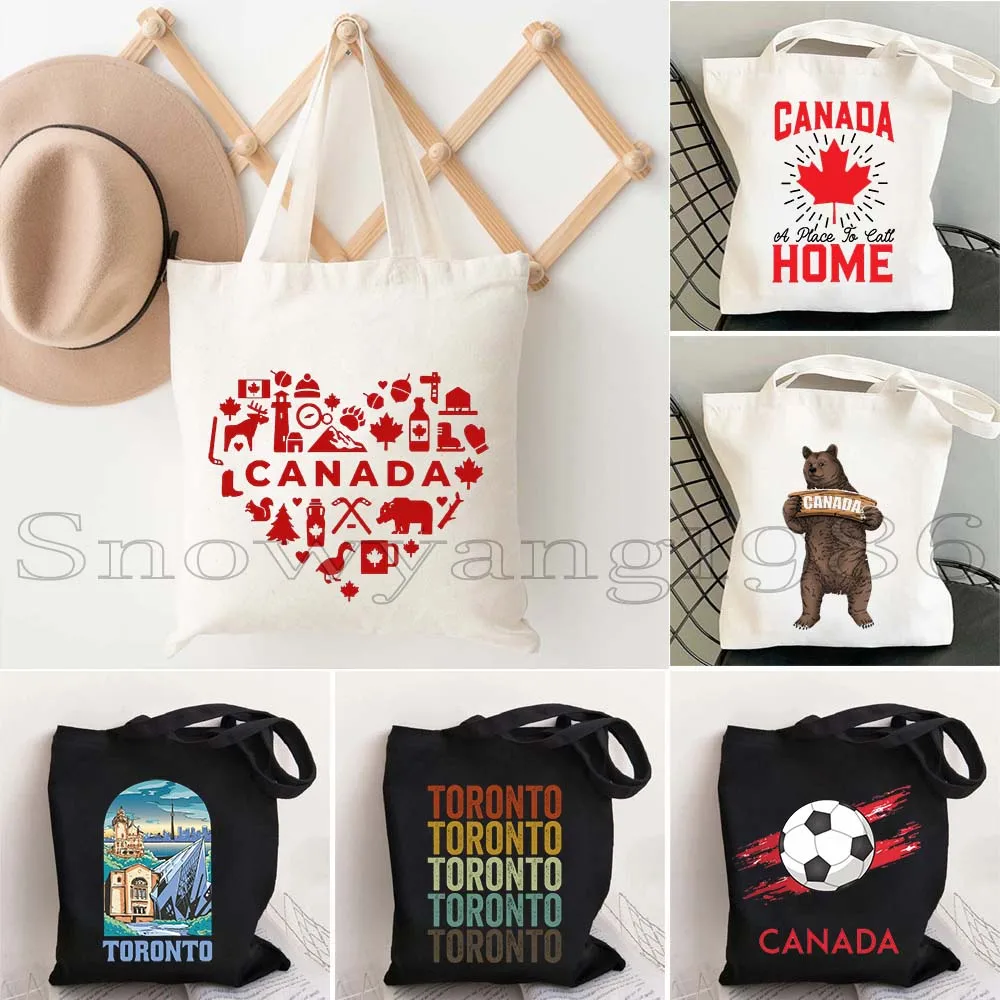

Canada Map Flag Happy Canadian Girl Toronto Tourist Gifts Women Men Canvas Tote Bag Harajuku Shoulder Shopper Reusable Handbag