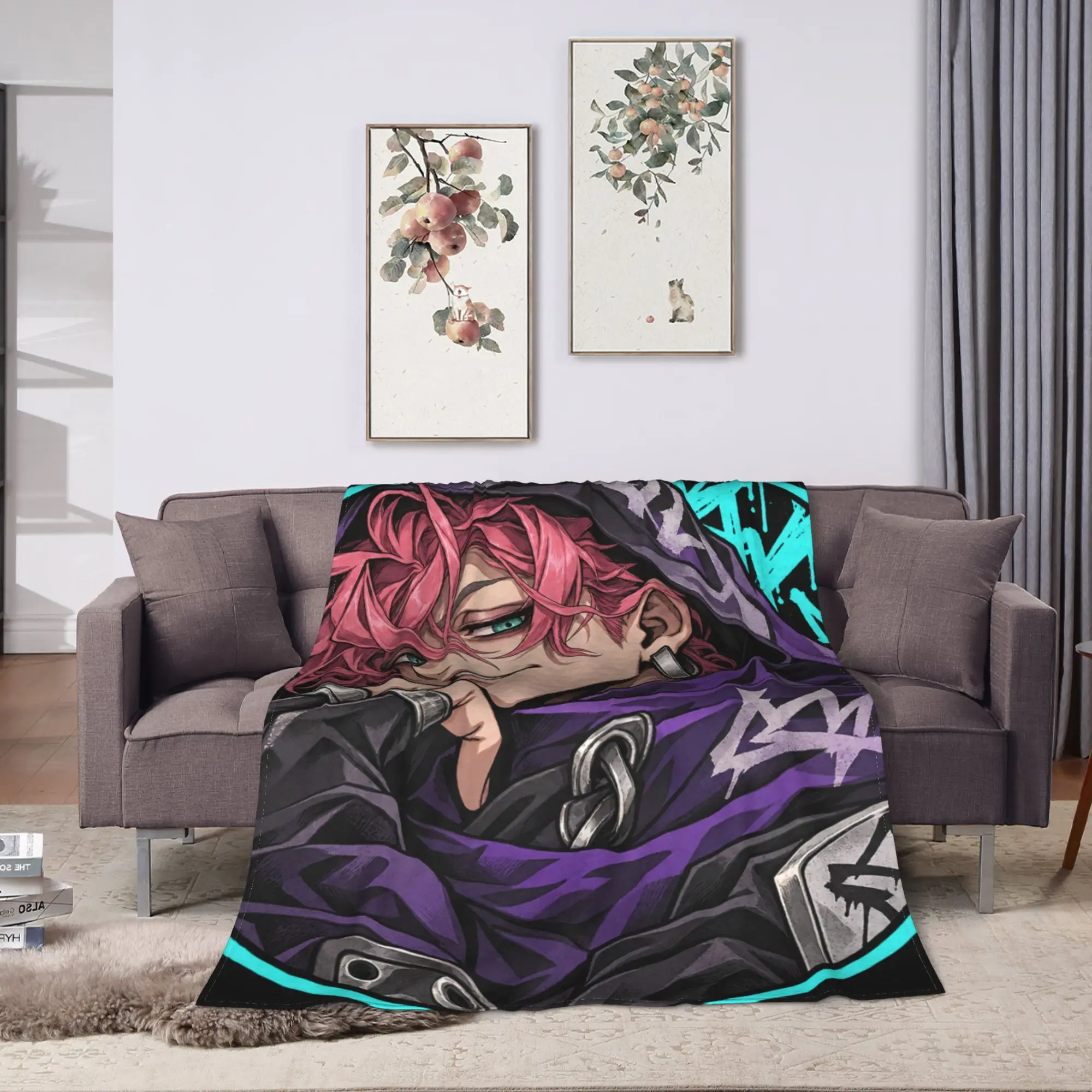 GACHIAKUTA Pink Haired Man Cyan Anime Plush Blankets Students  Flannel Throw Blanket For Couch Bed Super Warm Bedspread Gift