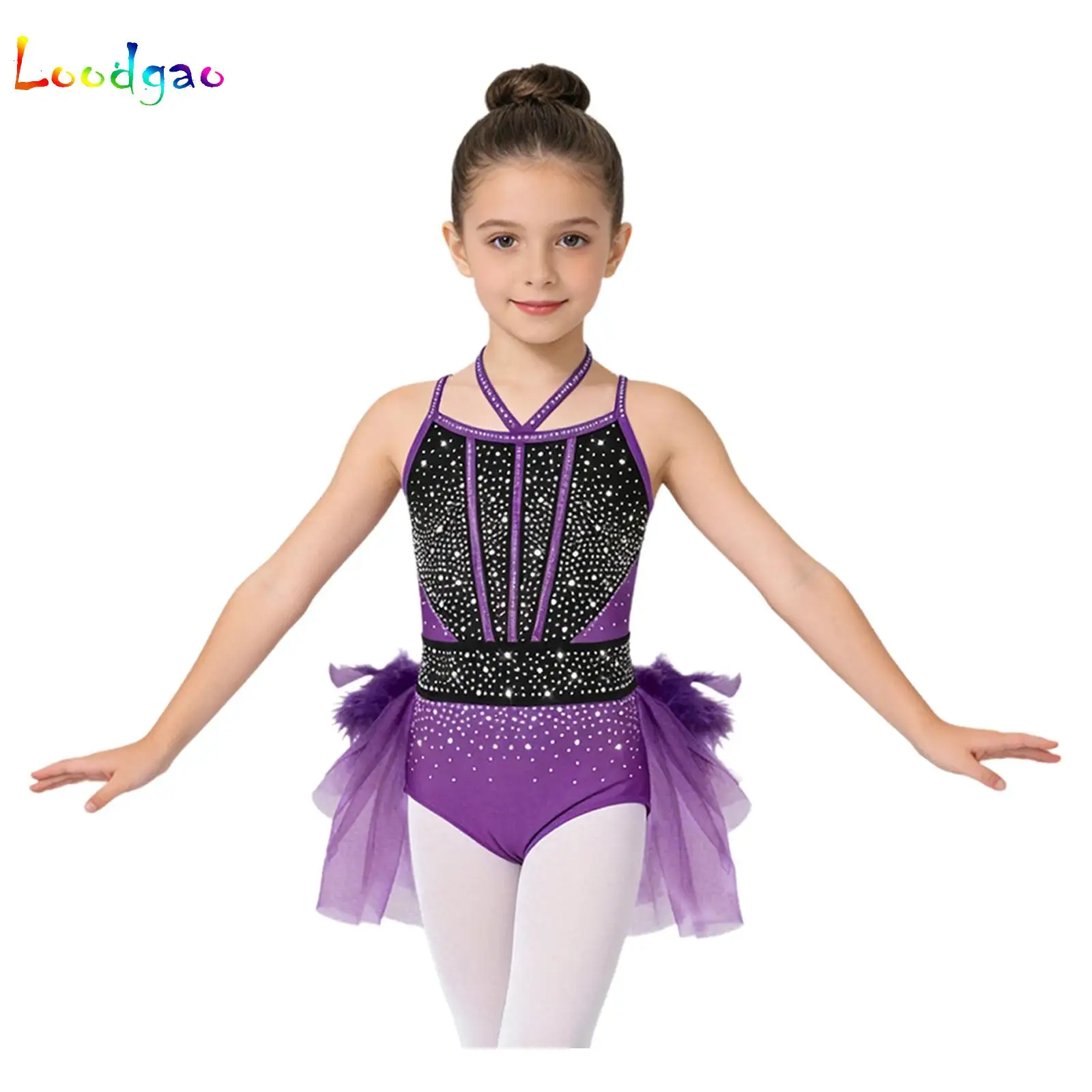 Kids Girls Ballet Dance Dress Sequins Gymnastics Leotard Tutu Skirt Jazz Latin Ballroom Dance Performance Costume Dancewear