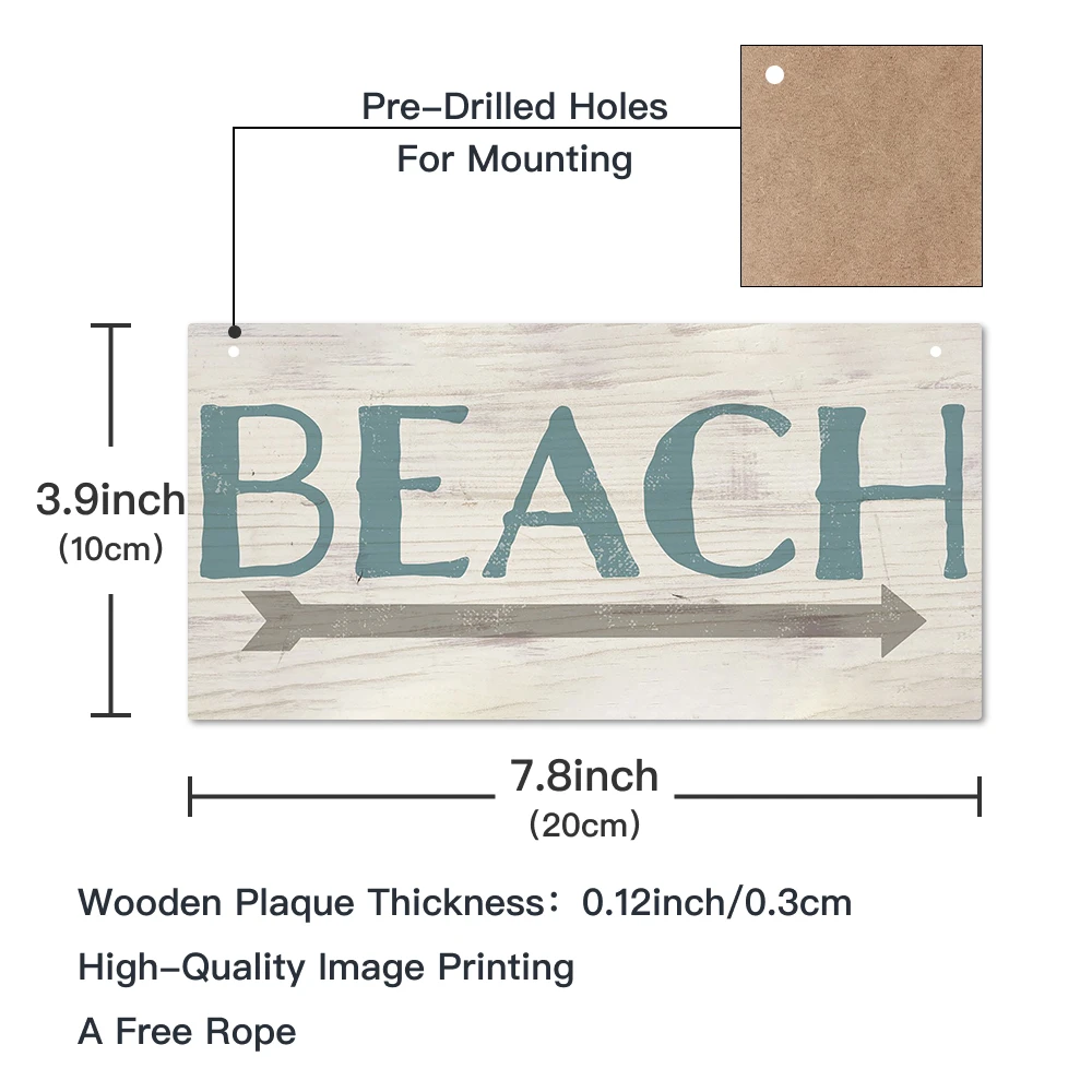 Putuo Decor 1pc Beach Road Sign, Wood Hanging Plaque for Beach House Bedroom Living Room, 3.9 x 7.8 Inches Decor Artwork
