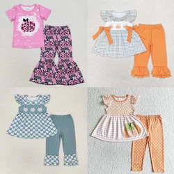 Wholesale Baby Girl Thanksgiving Pumpkin Short Sleeves Tops Fall Two Pieces Sets Toddler Kids Pants Infant Children Outfit