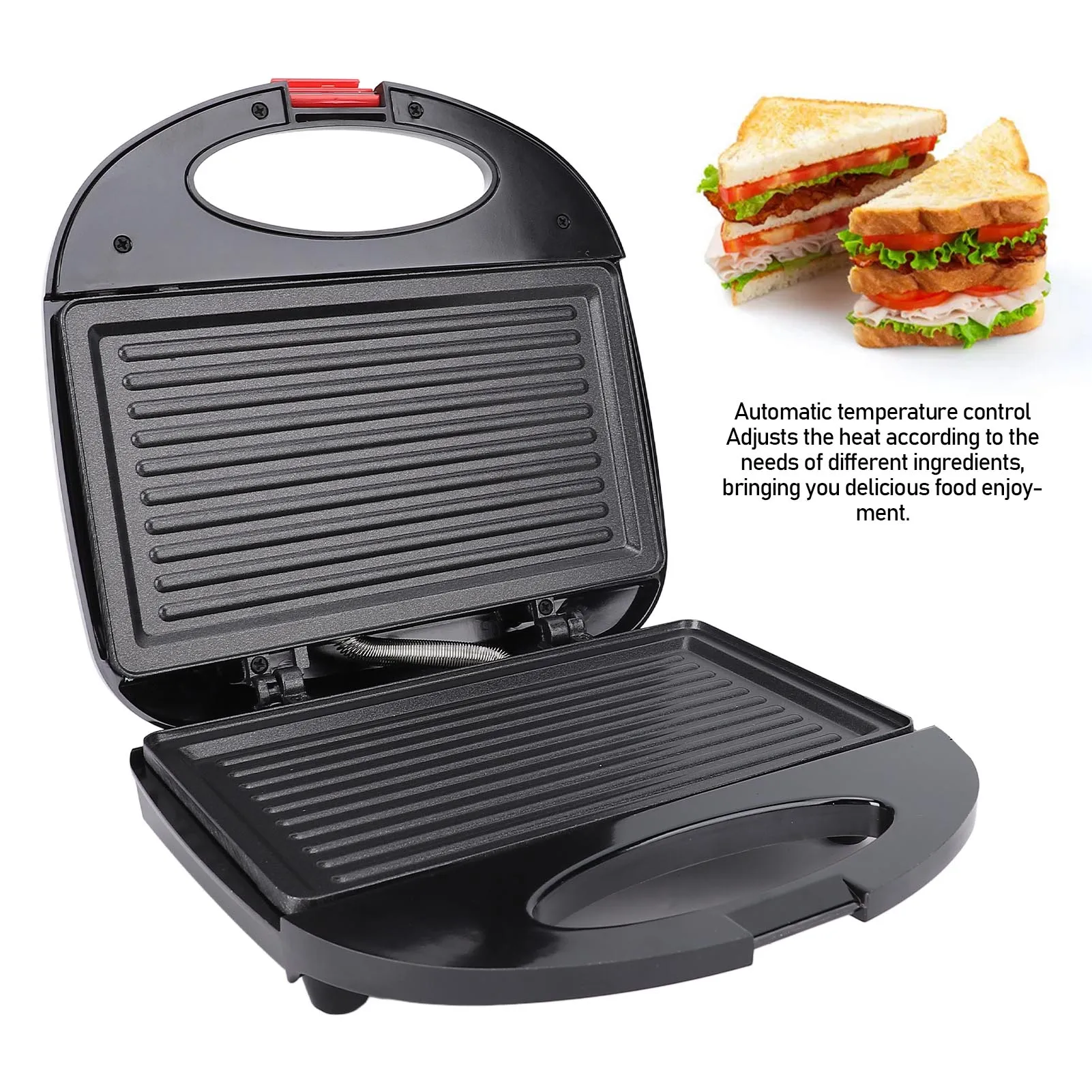 شواية بانيني كهربائية بقدرة 750 وات - صانعة الساندوتشات مع تحكم ذكي في درجة الحرارة، مثالية لشرائح اللحم والإفطار، قابس الاتحاد الأوروبي