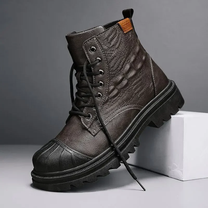 Non Slip Man Casual Boots High Top New In Footwear Offer Retro Free Delivery Shipping Leather Shoes for Men Low Price Promotion