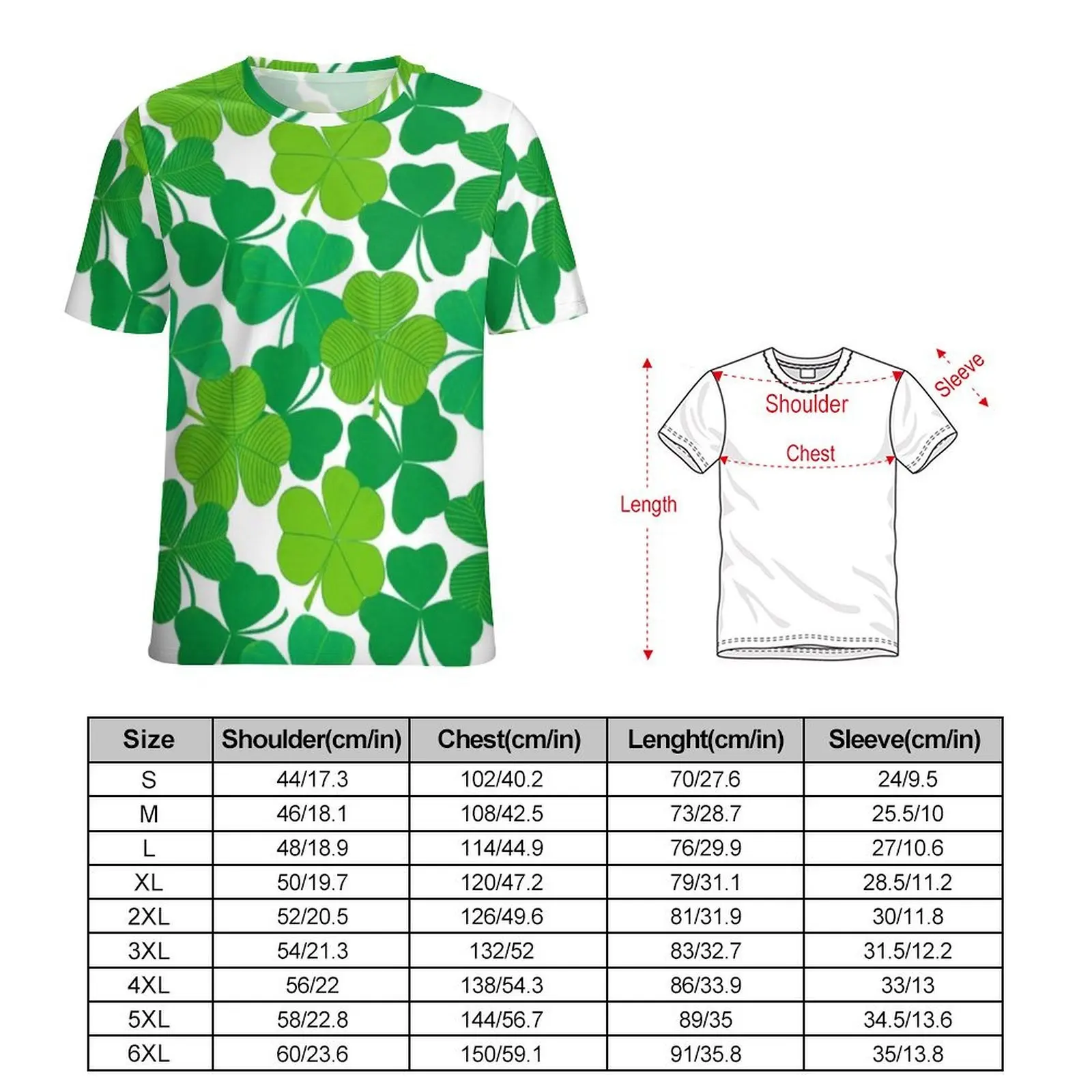 Shamrock Print T Shirt Celebrate St Patricks Day Harajuku T-Shirts Man Streetwear Tshirt Summer Short-Sleeved Tops Large Size