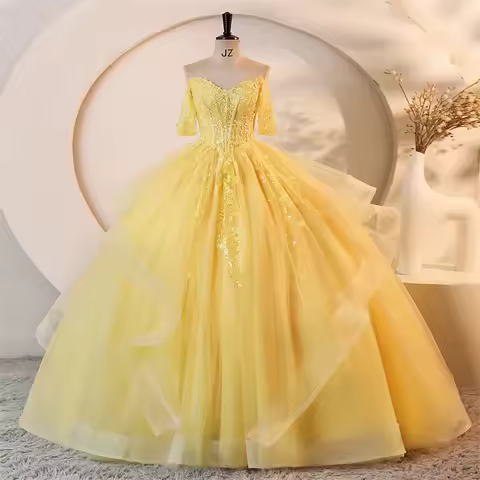 New Elegant Company Annual Concert Solo Performance Dress Female Host Voice Art Exam Evening Dress Pong Dress Colorful Yarn