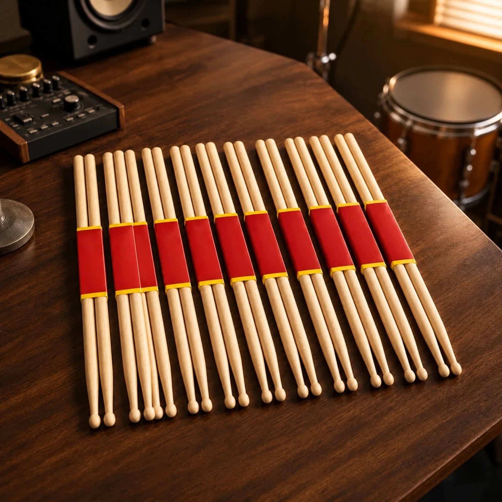 24 Pieces Maple Wood Drumstick Well-Balanced Tapered Wooden Drumstick Drumsticks with Round Wood Tip Responsive Practice Sticks