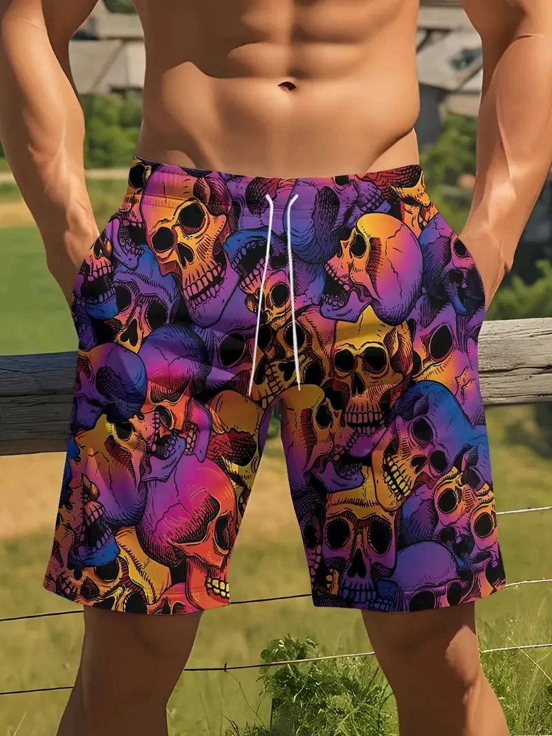 New Men Beach Pants Horror Skull 3D Printed Men\'s Shorts Summer Casual Quick-drying Trunks Men\'s Clothing Hawaiian Trendy Shorts