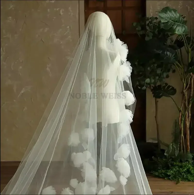 Long Bridal Veil 3D Flower Wedding Veils For Evening Hair Accessories Customized