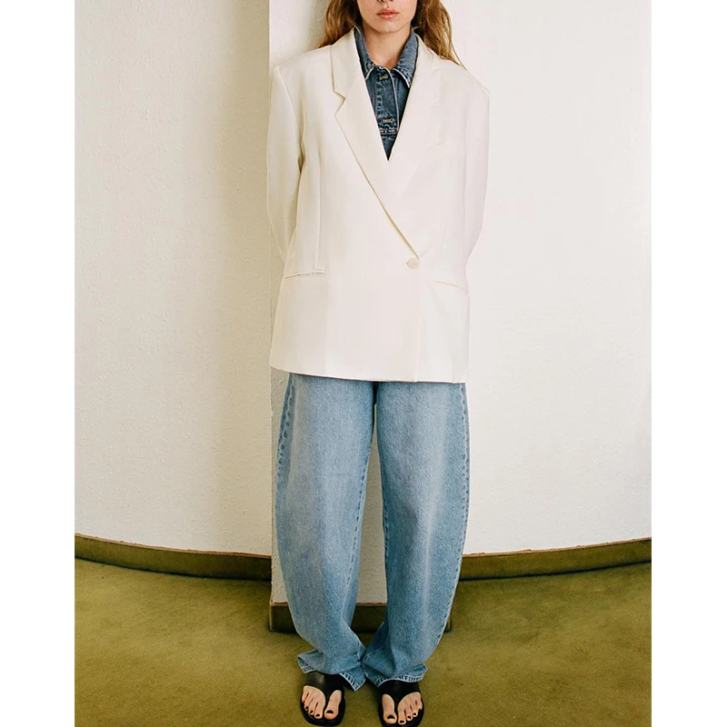 

Casual Long Sve Turn-down Collar Double-breasted Loose Fit Suit Jaet Spring Commute Sle Regular Sve Length Pure Color