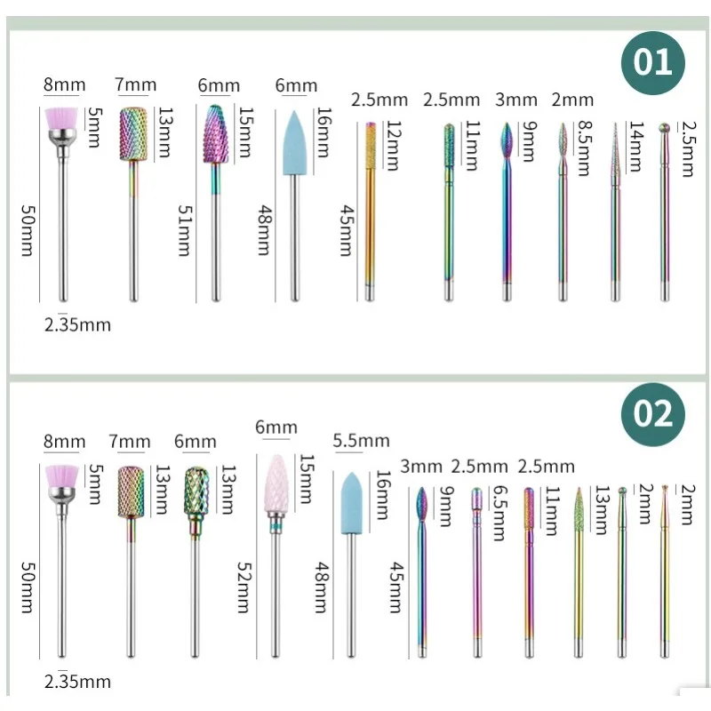 Foret à ongles électrique, 10 pièces, forets de manucure pour fraise en céramique, bavure à ongles, pédicure, outil d'élimination de débordement, accessoires