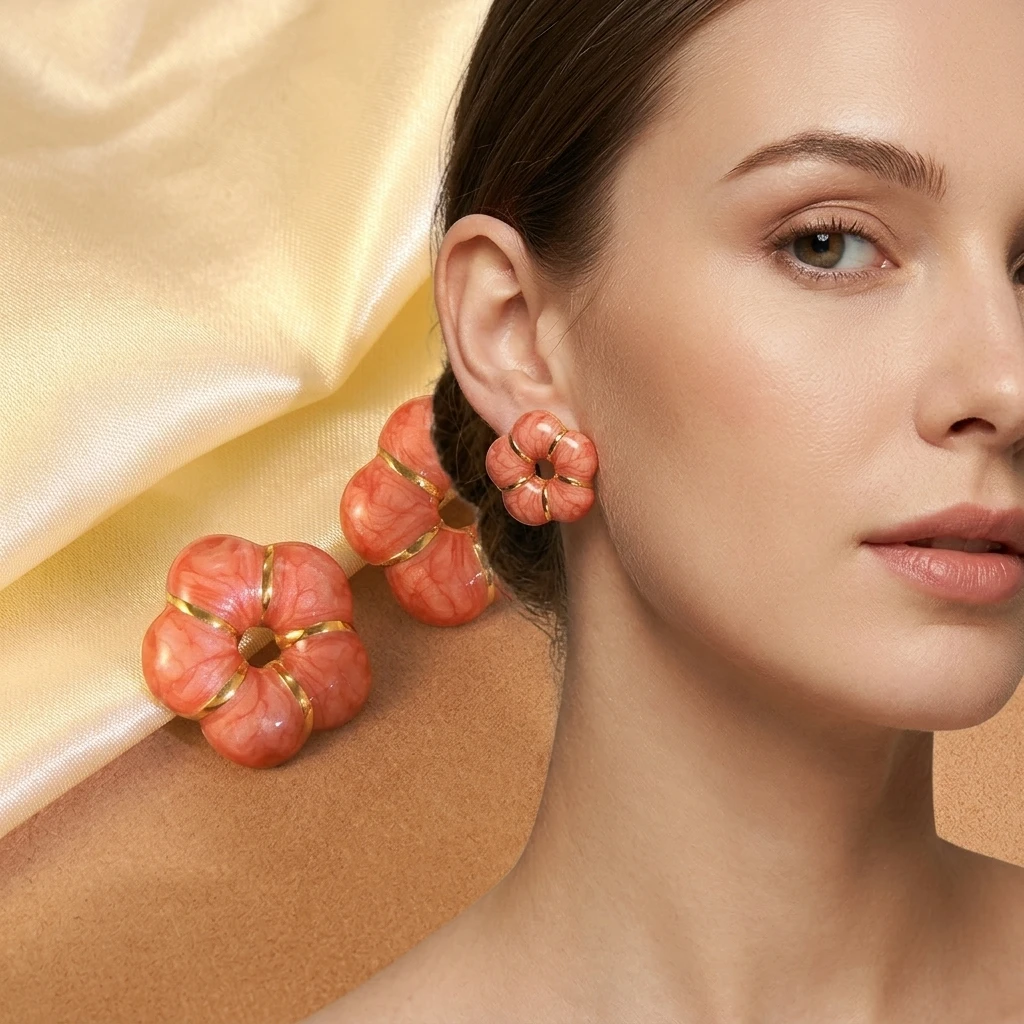

Wholesale Summer Fashion Waterproof Jewelry Titanium Steel Oil Drop Candy Colors Flower Ear Studs Stainless Rose Sweet Earrings