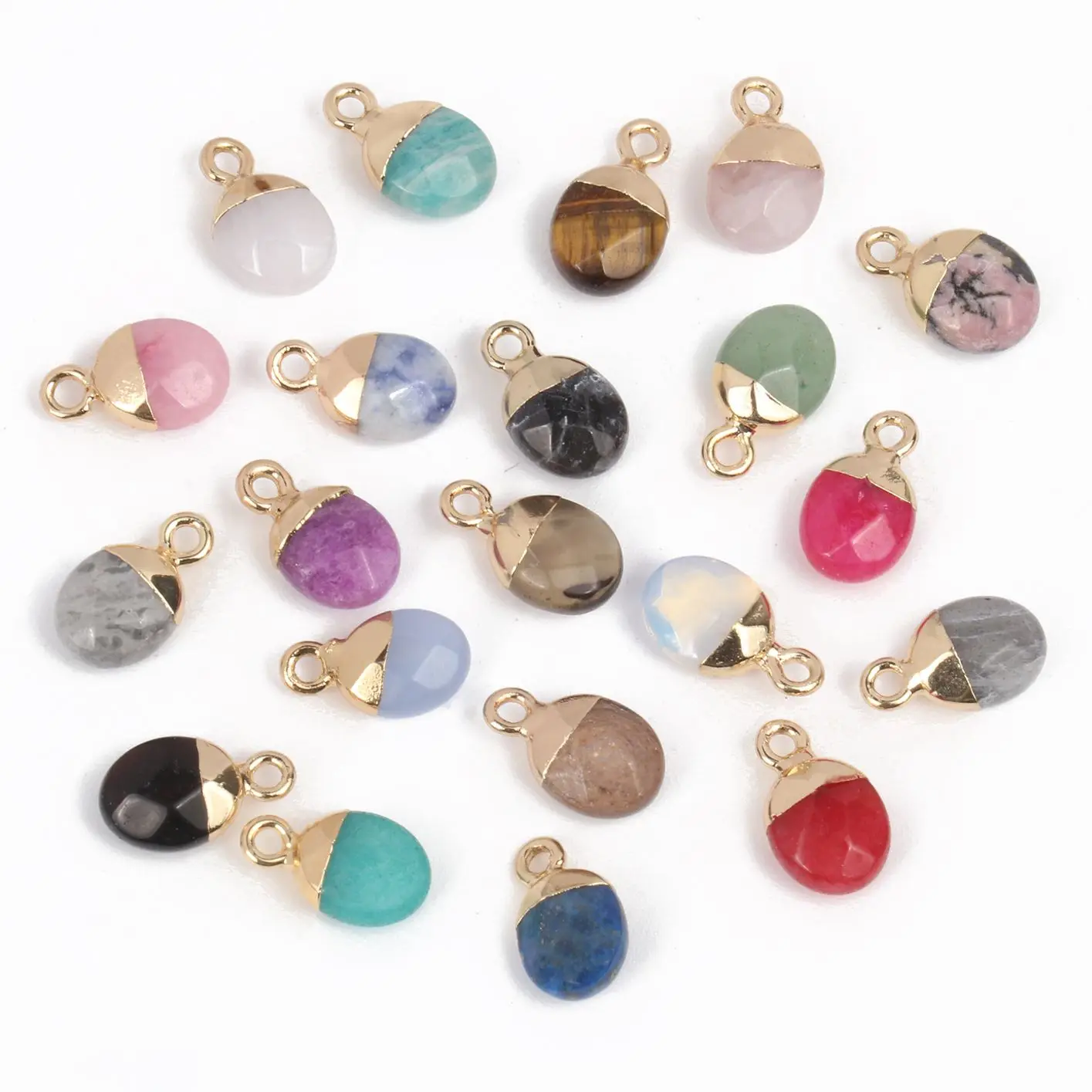 14x8mm Faceted Natural Stone Charm Pendant Agate Jade  Quartz Women Jewelry Making for DIY Necklace Accessories