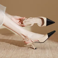 Female Sandal High Heels Round Toe Large Size Breathable Comfort Shoes for Women Girls High-heeled Big Multicolored 2025 Block B