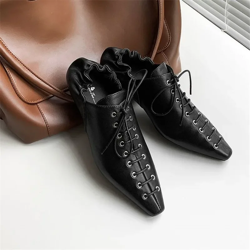 New Spring Sheep Leather Woman Shoes Square Toe Women Pumps Shoes for Women Chunky Heel Lace Loafers Fashion Gladiator Shoes