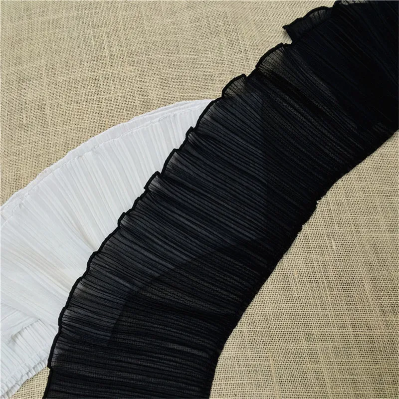 17CM Wide White Black Frilled Elastic Lace Fabric Needlework Ruffles Fringe Ribbon Dress Hemline Curtains Apparel Sewing Decor